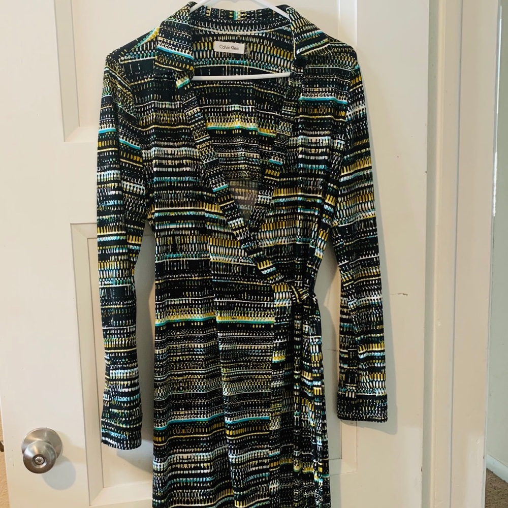 Long sleeve, stretch, wrap, Calvin Klein dress